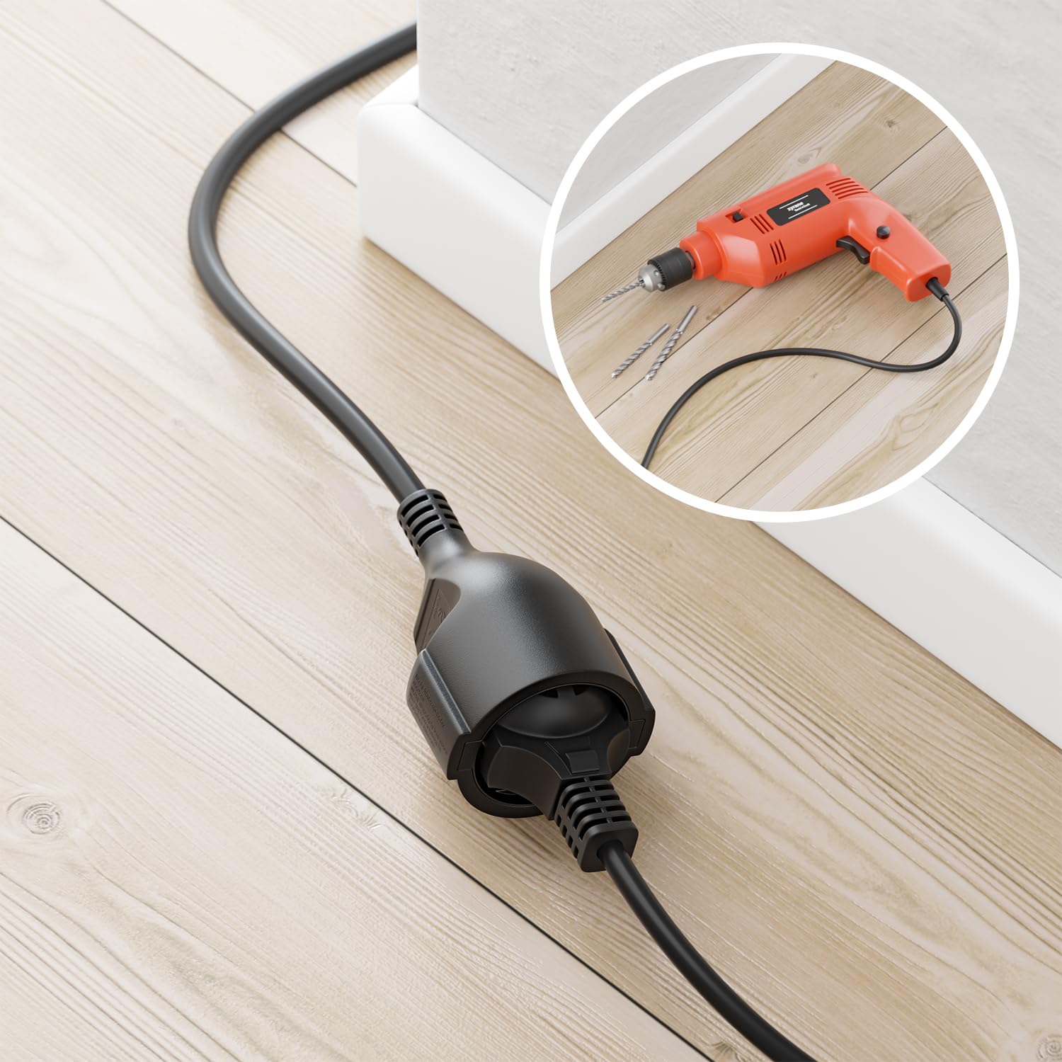 deleyCON 5m Cavo di Prolunga con Spina Tipo F (CEE 7/7) Angolato a 90° a Spina (CEE 7/3) - Cavo di Alimentazione per TV, PC, Computer, Proiettore - Nero