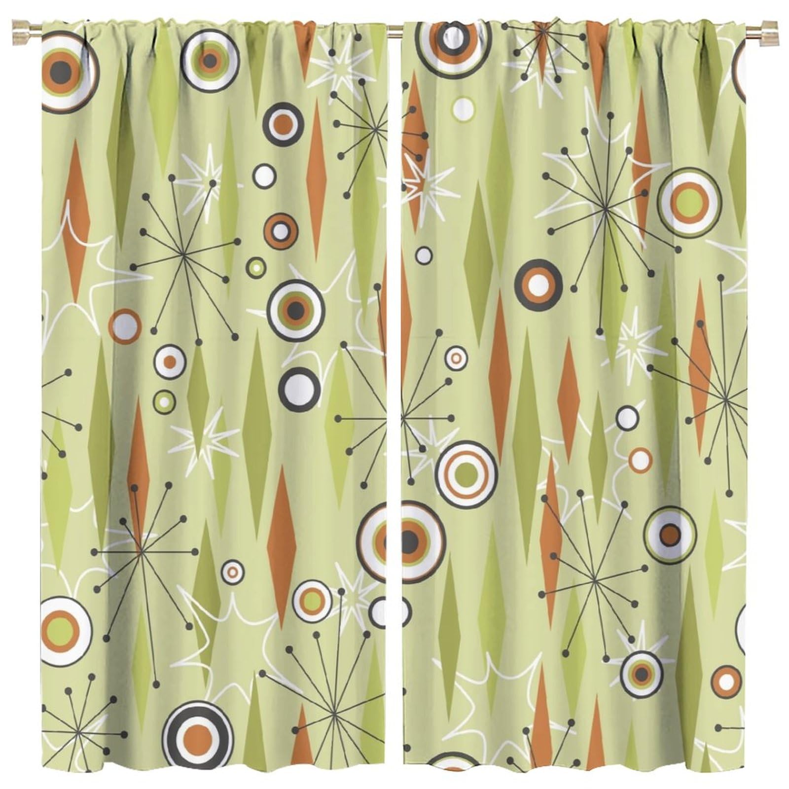 Mid Century Kitchen Curtains - Aesthetic Abstract Geometric Teal Retro Grid  Starbursts 1950s 1960s MCM Modern Curtain, image size:1600x1600