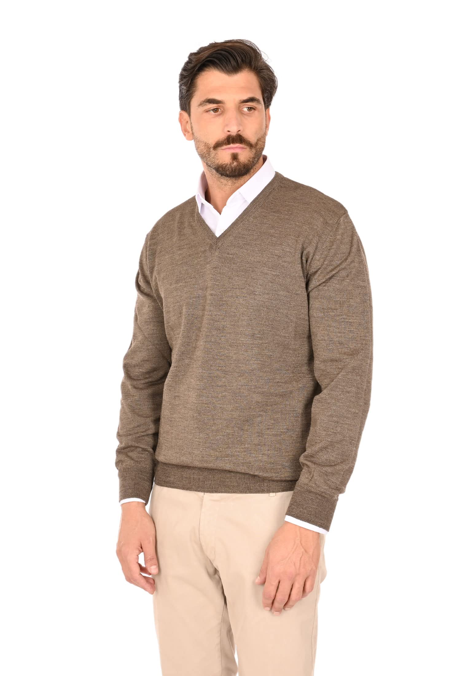 Ciabalù Maglione Uomo Invernale in Lana Merinos Made in Italy Regular Fit Taglie Forti Pullover Scollo a V