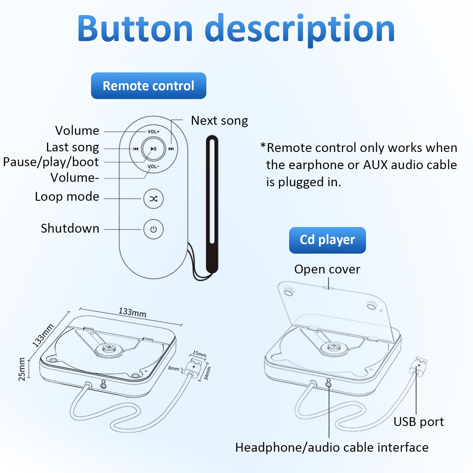 Auto CD Player Laufwerk mit USB-Anschluss - Extern Universal CD Player für Auto PKW LKW, Extra USB-Verlängerungskabel, kompatibel mit Android, Externes CD Laufwerk für Laptop, PC, Fernseher