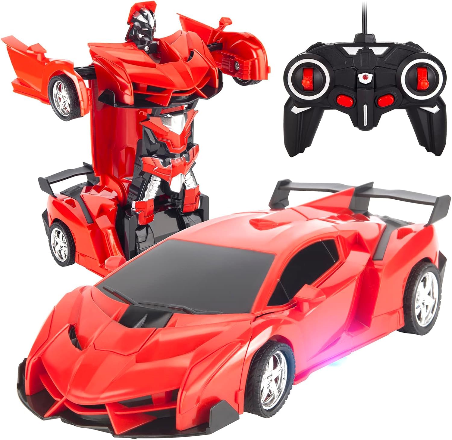 Auto Telecomandata Robot Trasformabile Versione Deluxe Auto si Trasforma in Robot Macchina RobotMech Luci Led Giocattolo Telecomandato AutoRacing Sportiva Trasformabile Bambini,colori assortiti (B)