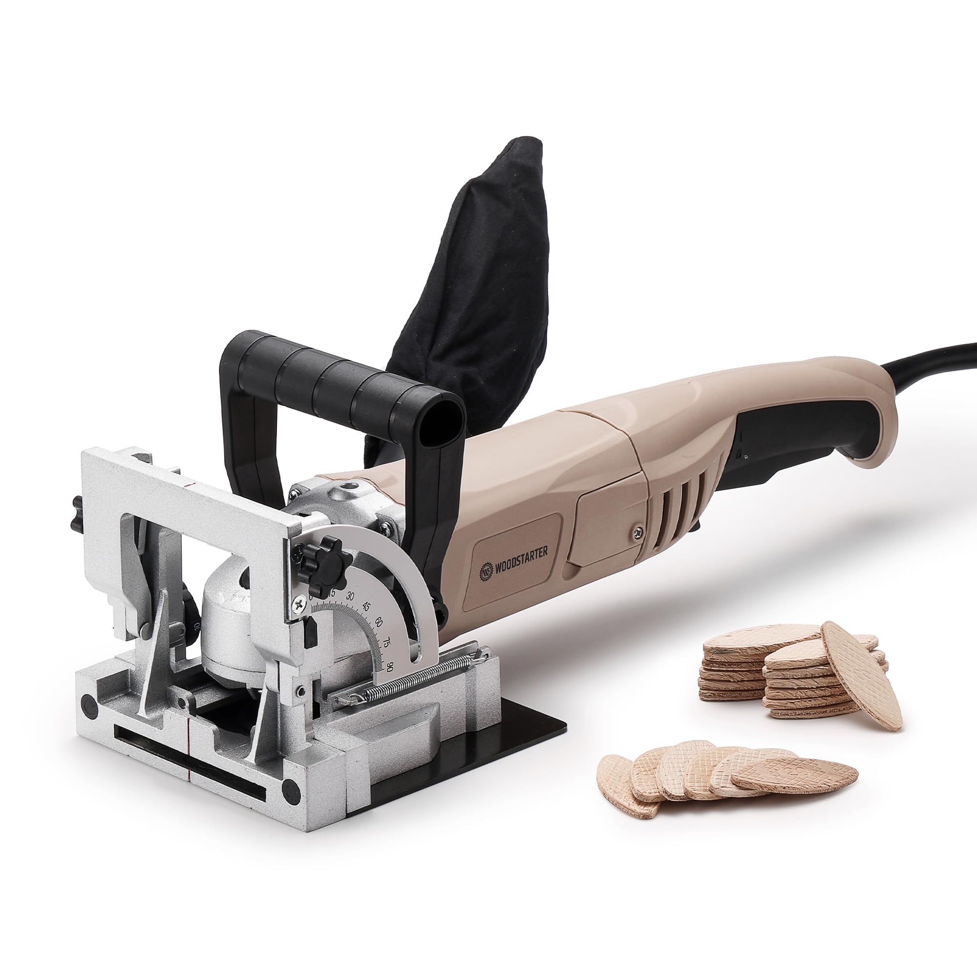 WOODSTARTER Biscuit Joiner Tool, 8.5 Amp 12,000 RPM Plate Joiner with Dust Bag & 100 Biscuits, Adjustable Angle & Depth for Wood Joinery & Furniture