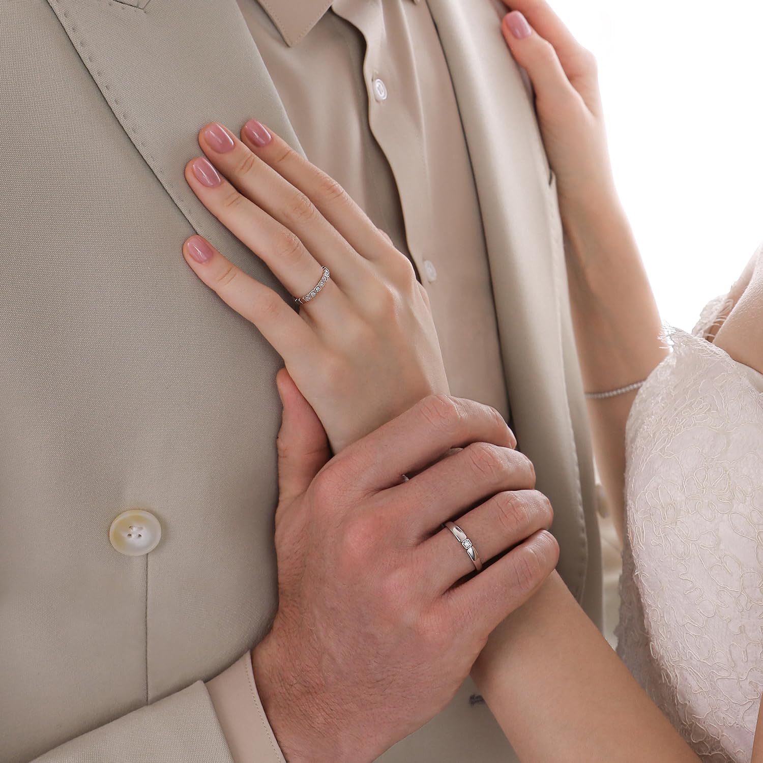 Meissa Alianzas Pareja de Anillos de Compromiso Ajustables, Alianzas Lisas para Enamorados Regalo Romántico Ideal para Mujer Perfecto para Compromiso Navidad y Aniversario, Juego de Dos Anillos