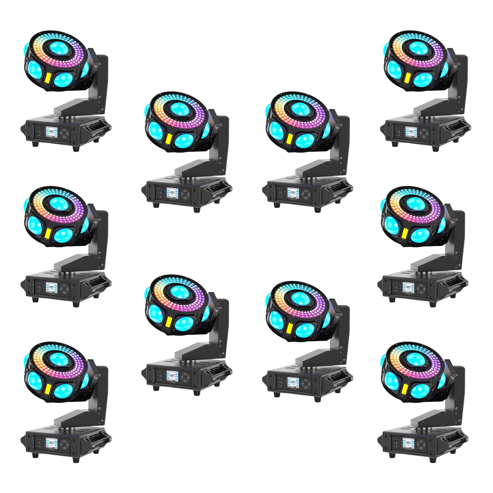 10 Pack 160W 3-Axis Moving Head Lights RGBW 540°Rotation DJ Light with Strobe Effects DMX512 19/25CH with Sound Activated Moving Head Beam Stage Light for Disco Wedding Parties Live Show Bar