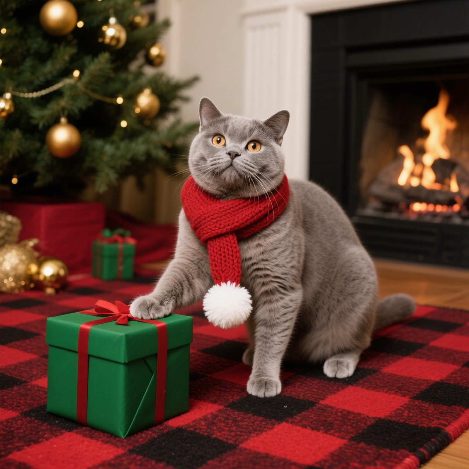 Christmas Dog Collar, Knitted Scarf for Dog and Cat Festive Christmas Red Soft & Warm Pet Accessory with White Plush Ball - Image 4
