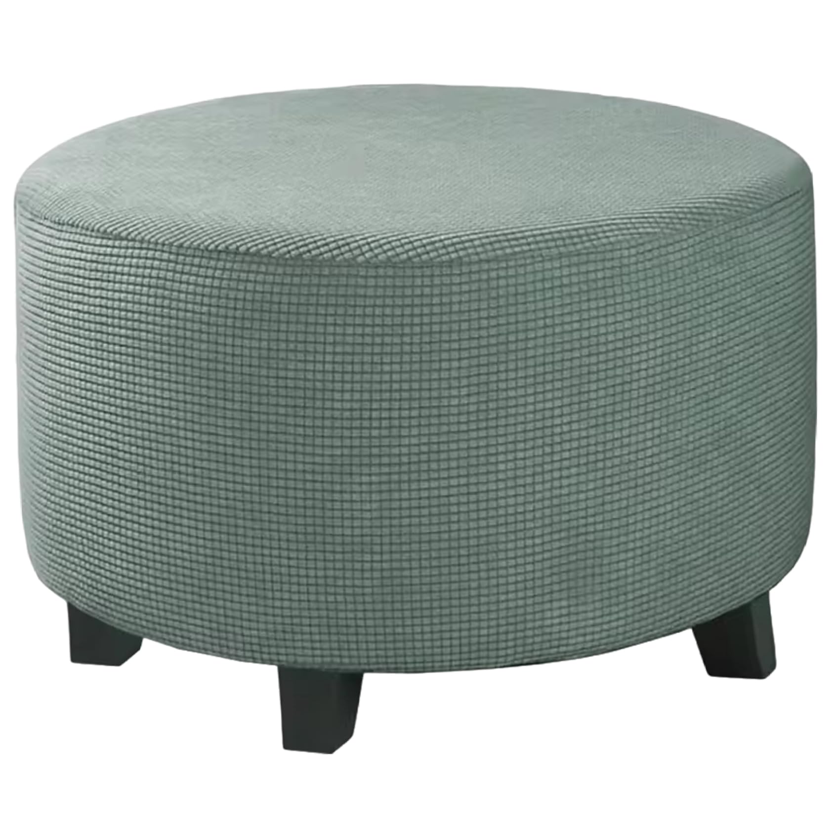 Hintyne Footstool Cover Round Ottoman Cover, Jacquard Stretch Ottoman Slipcover, Washable Foldable Footstool with Elastic Edge, Fit for 24-29" Dia. Green