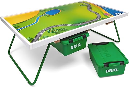 BRIO World 33858 - Mesa de juego - Juego de tren de madera para niños de 3 años en adelante - Cajones integrados para un almacenamiento cómodo
