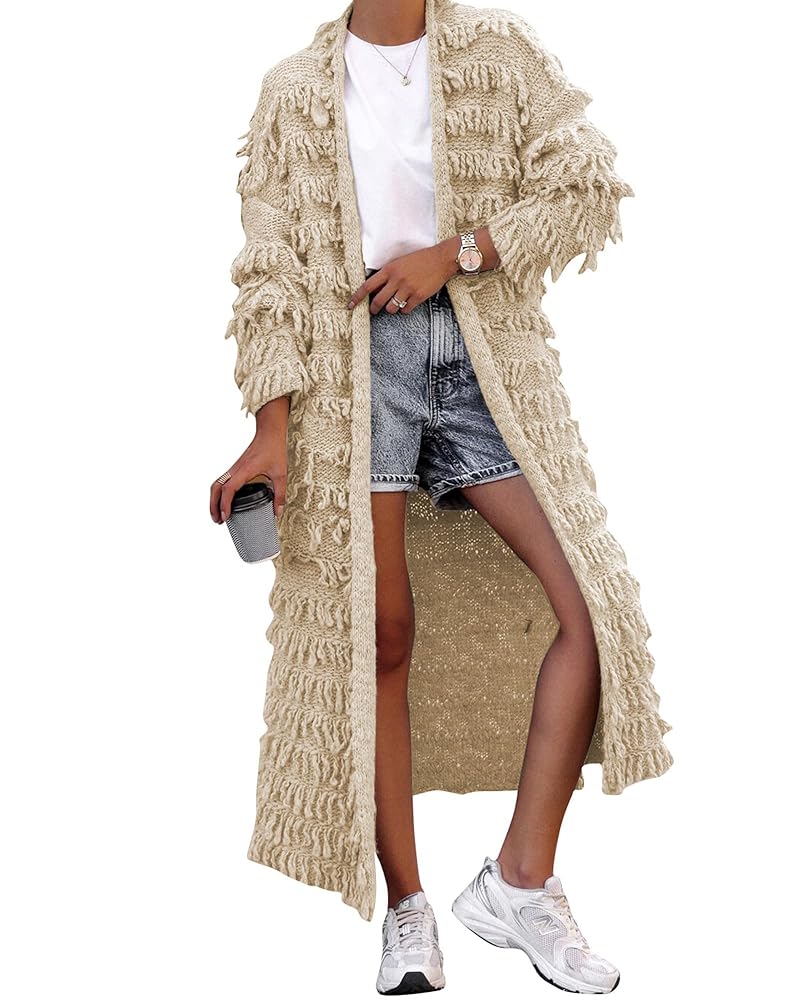 Amazon.com: Long Sleeve Fringe Cardigan for Women Cable Knit