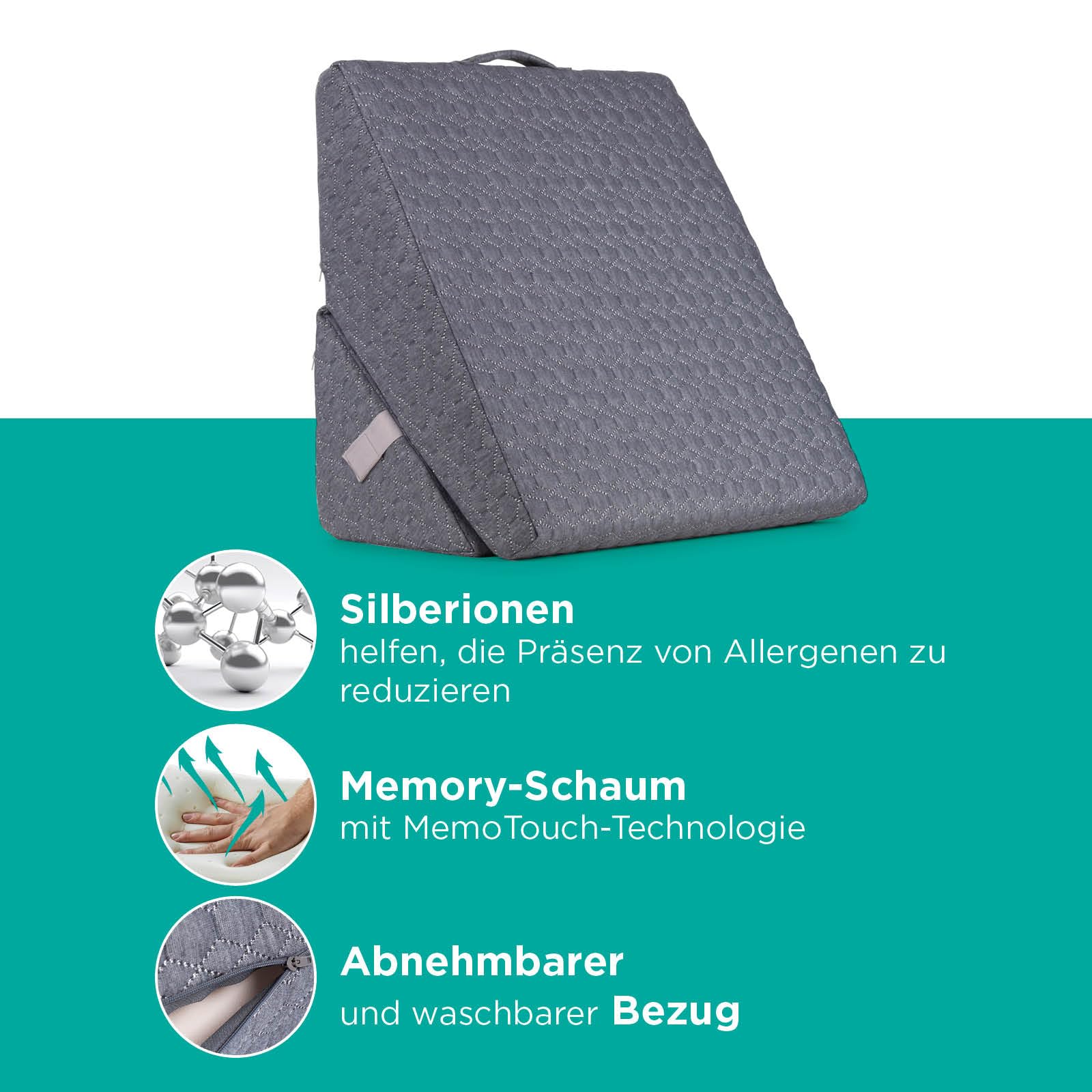 Vitapur Cojín de lectura 3 en 1 - Respaldo ergonómico con brazos ajustables y cojín cervical extraíble - Para cama, sofá y sillón - Funda transpirable - Gris