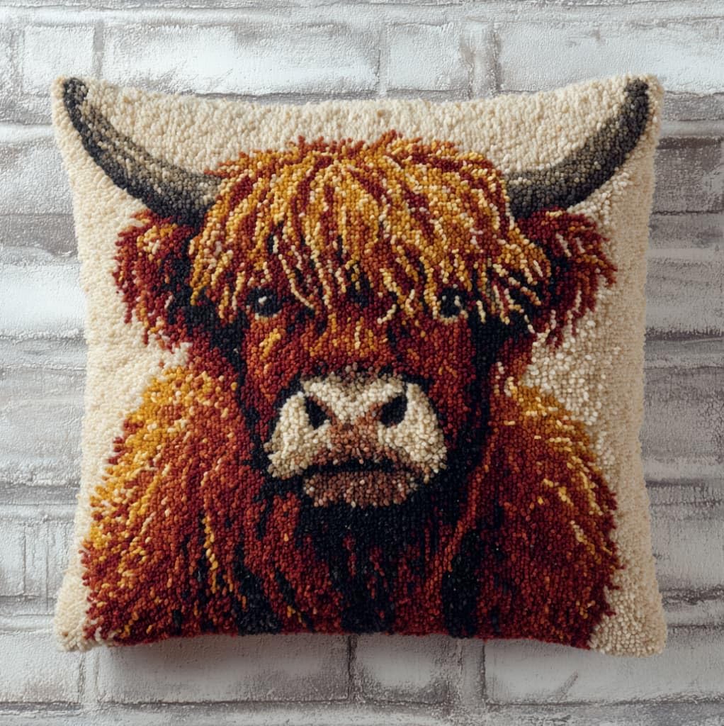 Axiangzik Highland Cattle Latch Hook Cushion Kit For Beginners,
