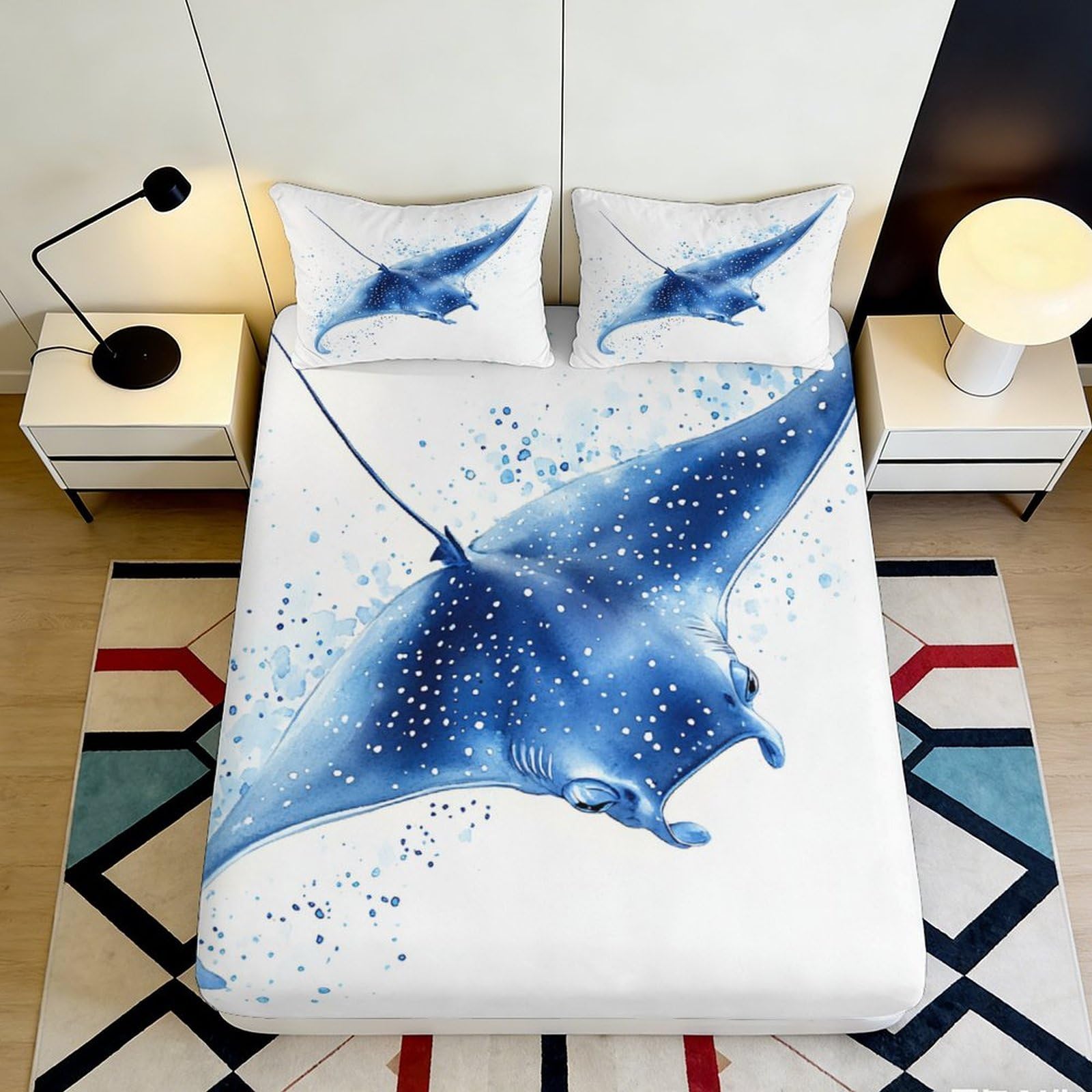 Tjiqhvmrn Style-8 3D Printed Ocean Animal Fitted Sheet Microfiber Deep Pocket Bedroom Bedding Non-Slip Full Wrap Ocean Animal Mattress Fitted Cover Washable 90X200x25cm