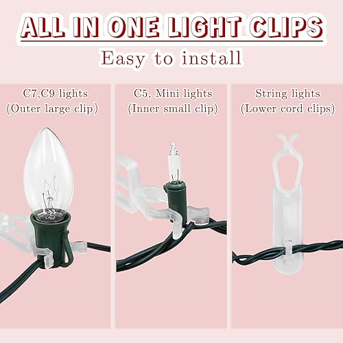 Miniatura 3 de CXLHO Clips de luz de Navidad todo en uno, paquete de 200 unidades, ganchos universales para colgar luces C7, C9 y mini, clips para colgar luces