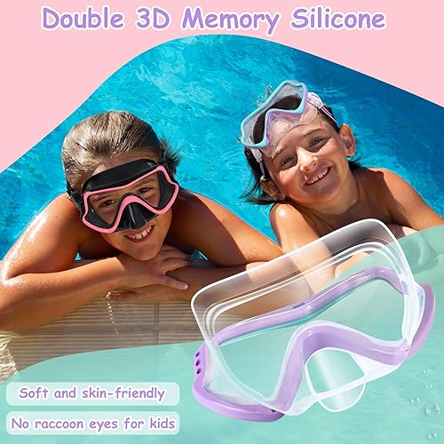 Miniatura 5 de Gafas de natación para niños con cubierta de nariz para jóvenes de 8 a 15 años, antivaho HD Visión Gafas de piscina gafas de natación de agua Rosa y