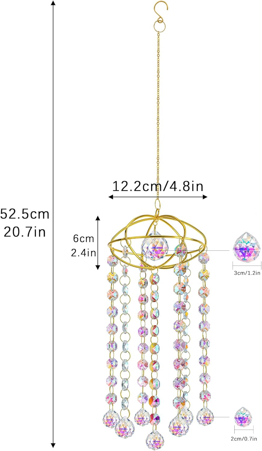 H&D HYALINE & DORA Crystal Prisms Suncatcher Window Hanging Pendant Glass Prisms Decor and Planet Shape Gold Crystal Suncatcher Crystal Ball Prism
