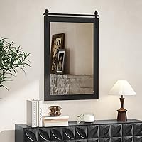 Vista 3 de Tangkula Farmhouse Wall Mirror, Rustic Bathroom Mirror with Wood Frame & Metal Bracket, Wall Mounted Barn Door Mirror for Living Room, Bathroom, 24