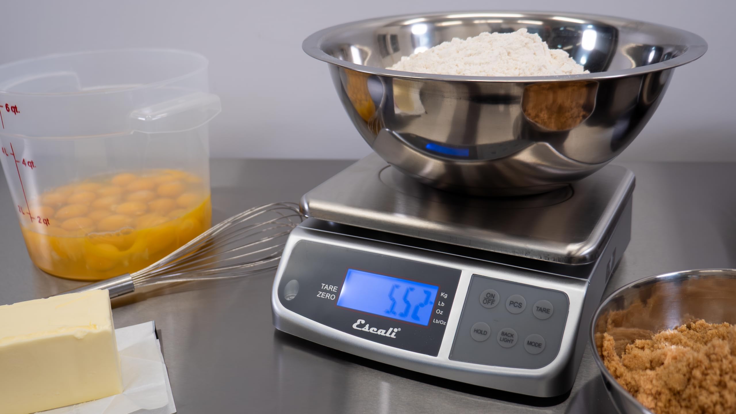 Escali M-Series NSF - Báscula digital de cocina e industrial, capacidad de 66 libras, pantalla doble, a prueba de derrames, acero inoxidable
