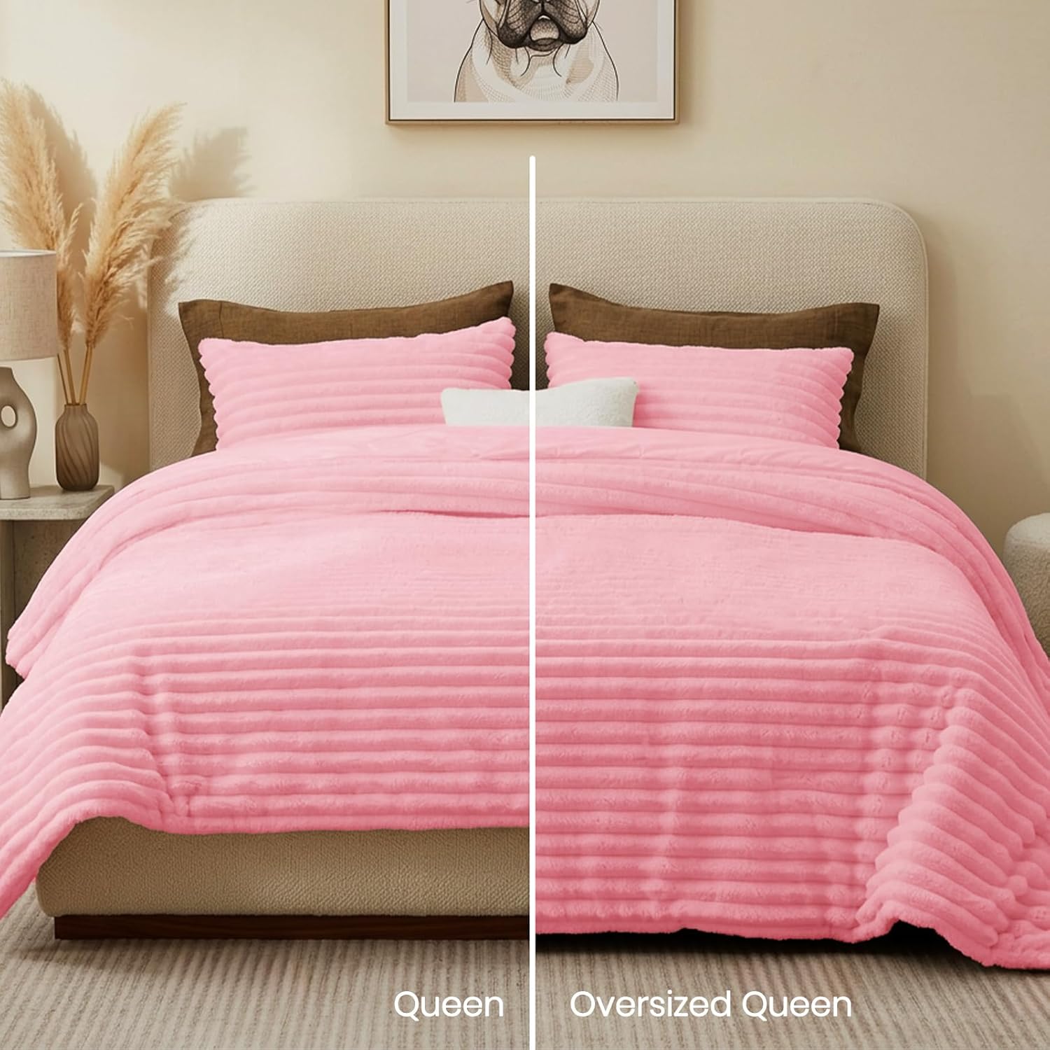Quataly Marshmallow Full Fleece Comforter Set Pink Faux Fur Fluffy Comforter Set Luxury Bedding Set Soft Plush Fuzzy Warm Bed Set All Season 3 Pieces (1 Shaggy Comforter, 2 Pillowcases)