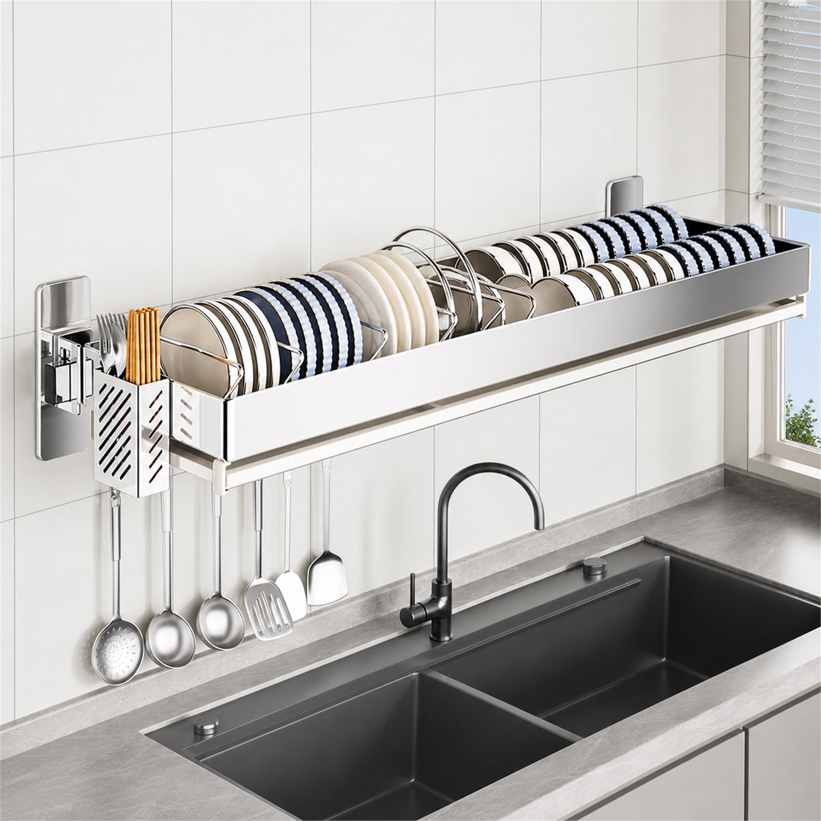 Scolapiatti da Appendere,Scaffale Portaoggetti da Cucina Scolapiatti,Scolapiatti da Parete Stendino,Elevata capacità Portante,può Contenere Piatti,Ciotole,Vassoi E Tazze