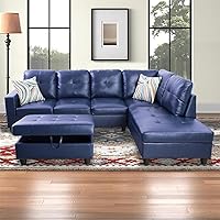 Vista 25 de Sofá modular para sala de estar, sofá seccional de cuero marrón en forma de L con diván y otomano de almacenamiento para sala de estar