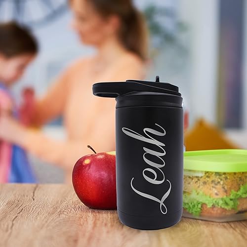 Miniatura 3 de Botella de agua personalizada de 12 onzas para niños con pajilla, vaso aislado de doble pared para niños, niñas, escuela y deportes, grabado con
