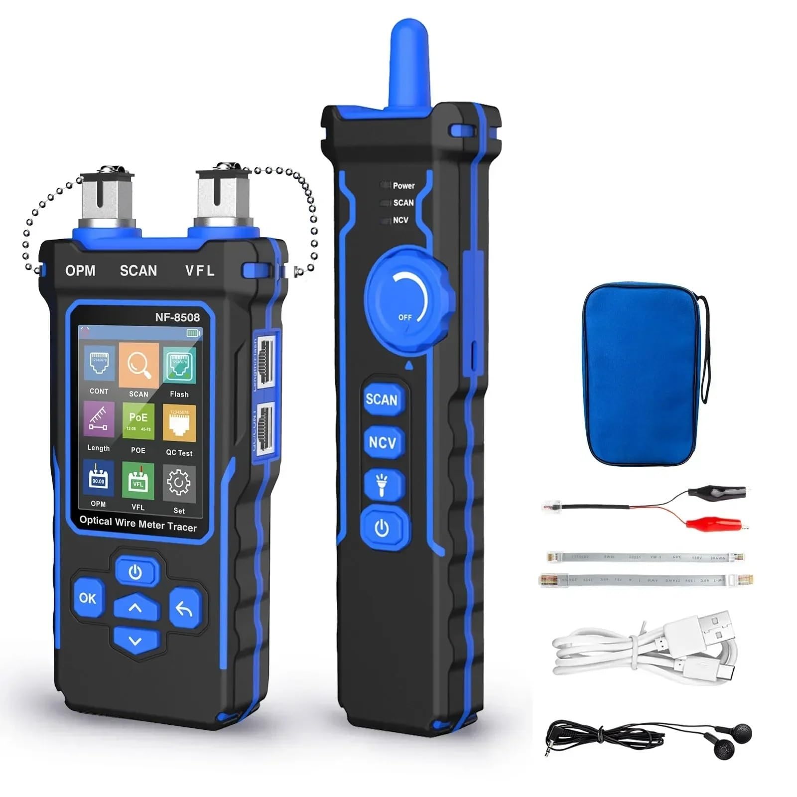Tester per cavi di rete, NF-8508 Tester for cavi di rete Misuratore ottici Tracer LCD digitale ricaricabile Rilevatore linee Cavo PoE
