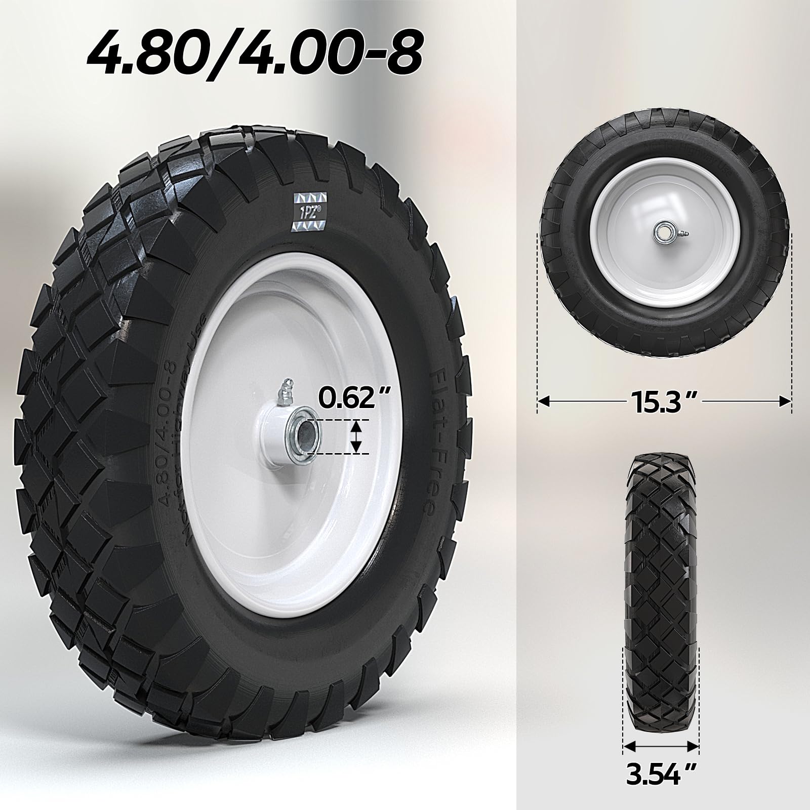 1PZ ES4-GQ8 Rueda de Carretilla 4.80 4.00-8 16" con rodamientos de 5/8" Neumático para Carretillas Remolques de Jardín Carros de mano