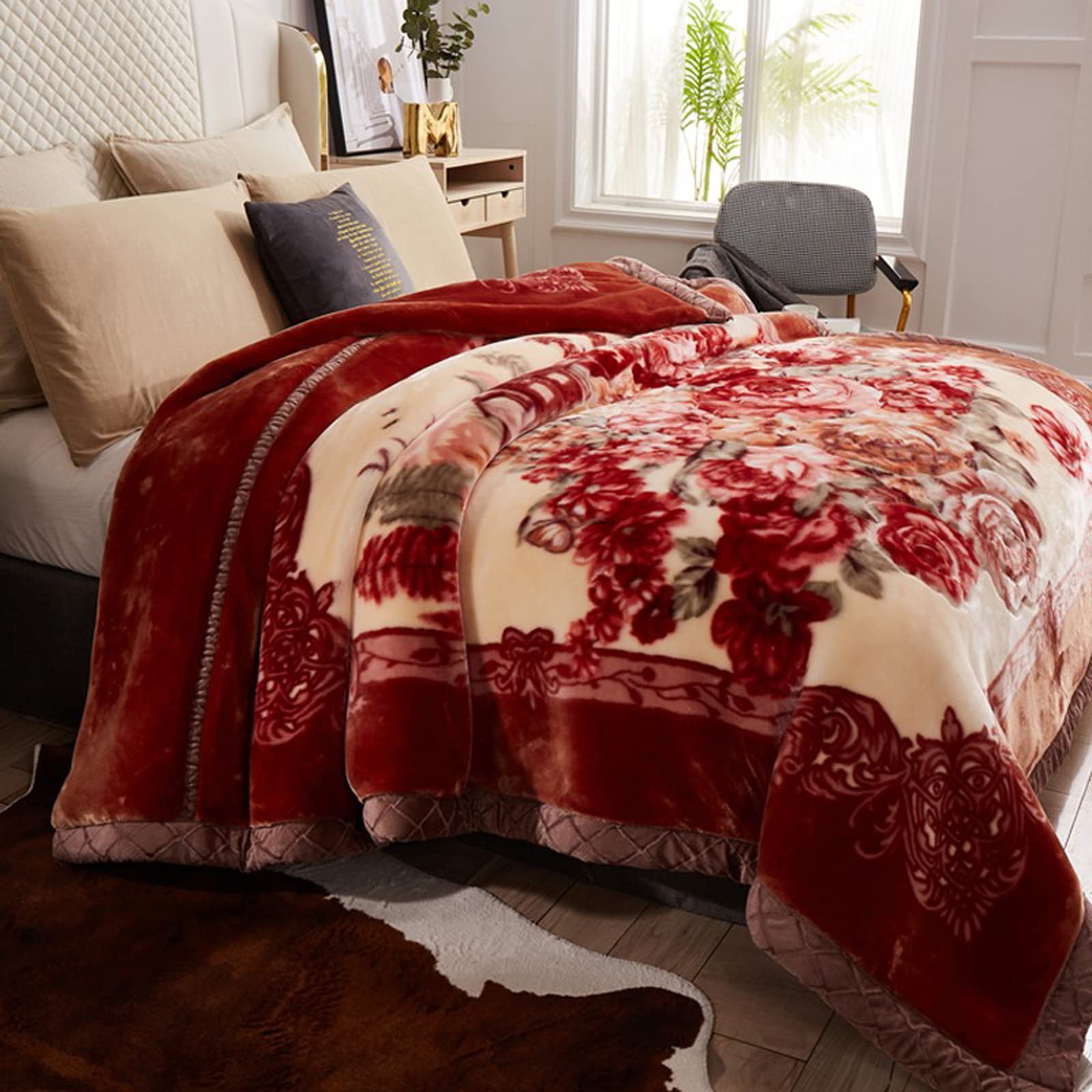 Luxuriöse schwere Fleecedecke aus koreanischem Nerz, King-Size-Größe, warm, 2-lagig, wendbar, flauschige Thermodecke für Herbst und Winter, J, 200 x 230 cm, 4 kg