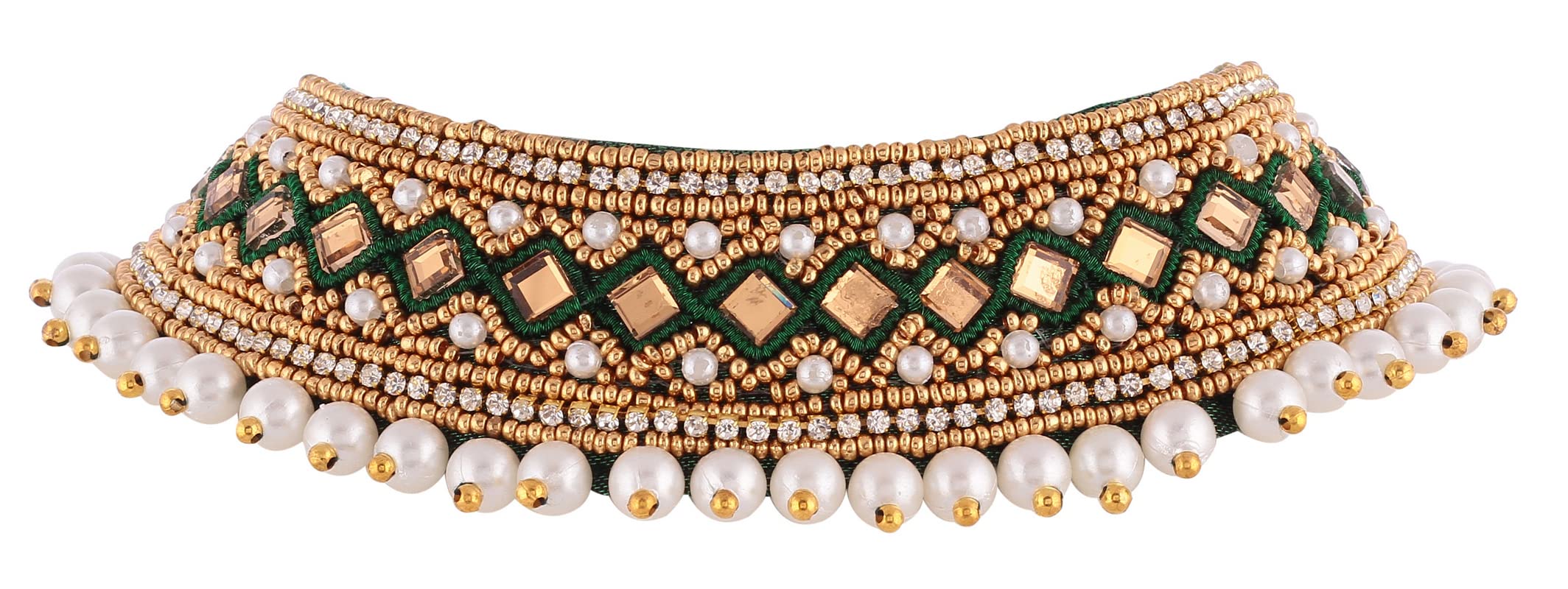 VAMA Fashions Green Embroidery Maggam Work cloth jewellery Pearl Choker necklace Set for women Half Saree & Kurtis (B0B4GD7KT6) Amazon Price History, Amazon Price Tracker