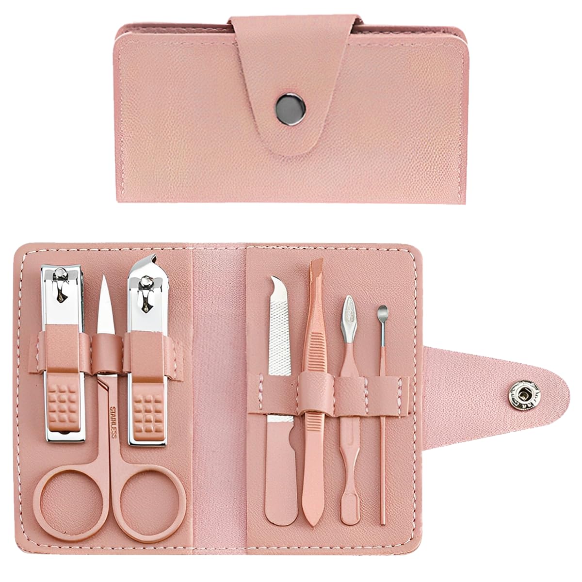 7Pcs Nail Clippers Set Stainless Steel Professional Grooming Tools Manicure Pedicure Kit for Women Men Pink