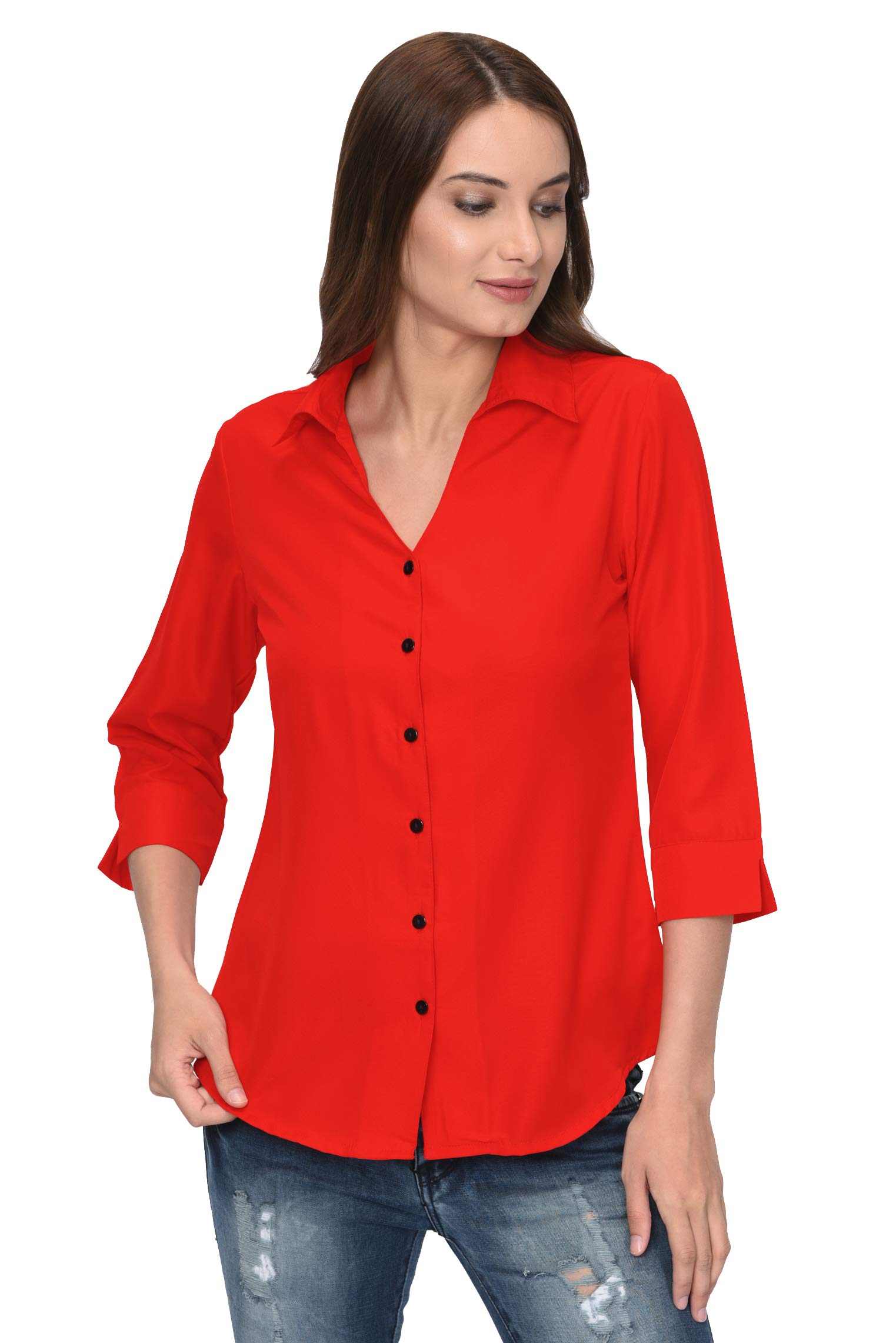 Thisbe�Women's Red Color 3/4th Sleeves Formal Shirt