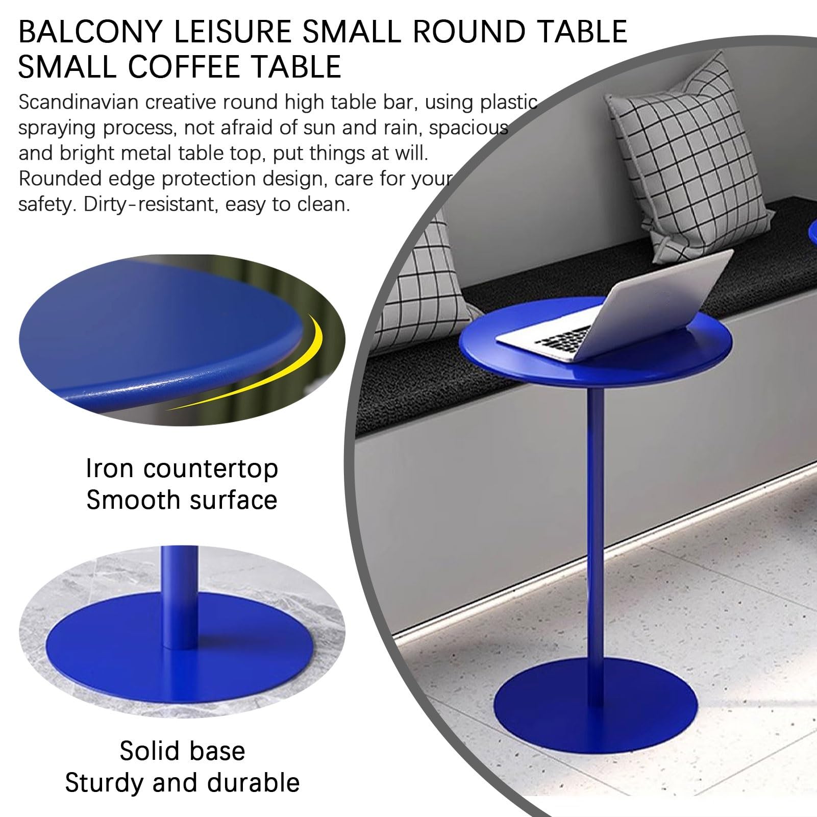 Table ronde avec kit d'installation, table de bistro, tables de bar hautes, table de comptoir bleue, table basse, table de salle à manger pour pub, club, balcon, extérieur | Sélection du modèle ( Size