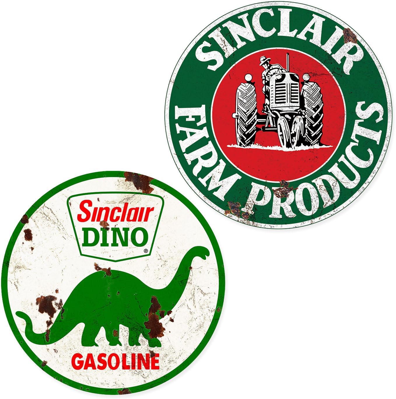 2 letreros de gas vintage reproducidos, metal pesado, letrero redondo de 11.8 pulgadas para colgar en la pared para el hogar, garaje, hombre, cueva,