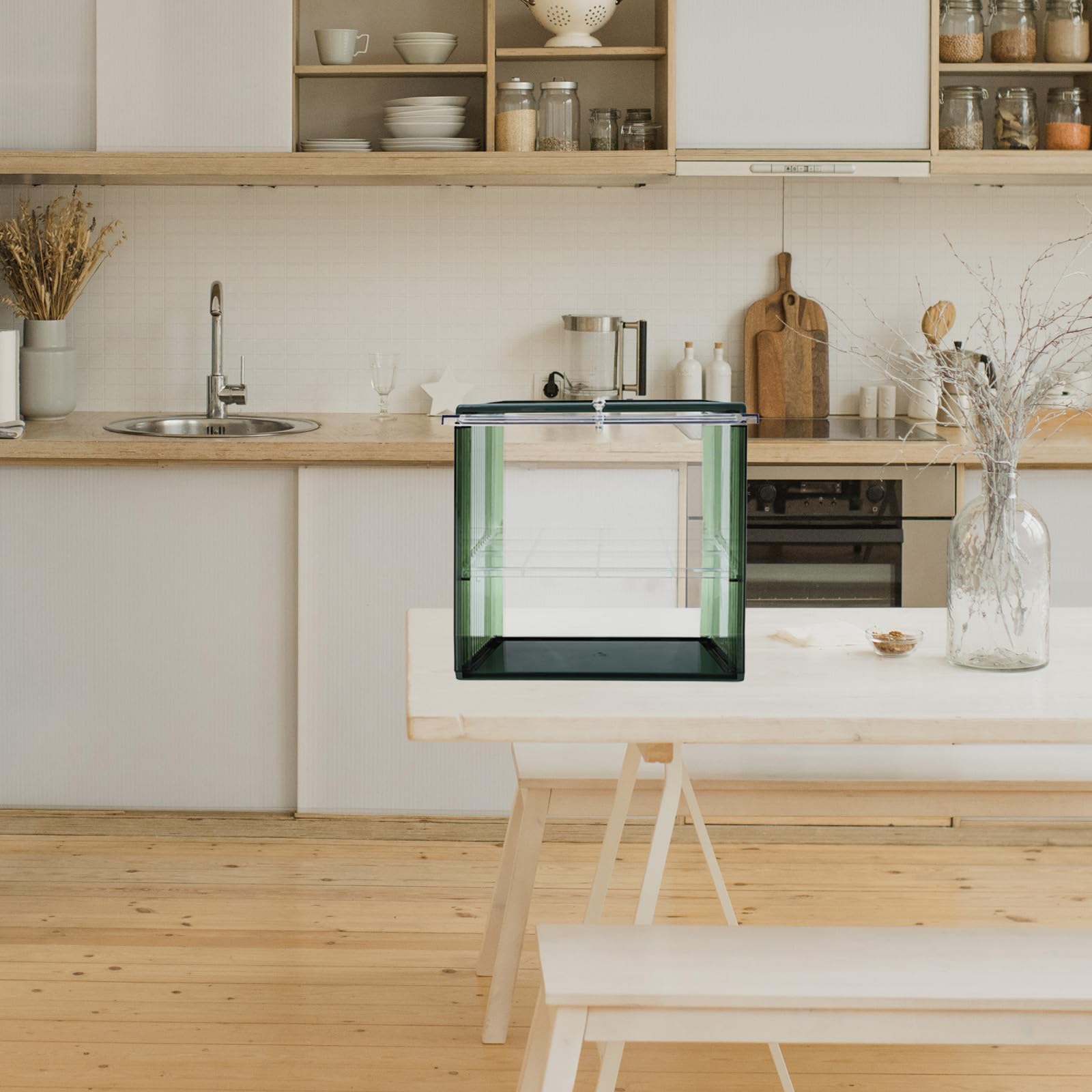 Scatola per Pane da Cucina in Plastico Verde Struttura a Doppio Strato, Grande Capacità e Risparmio di Spazio, per Esposizione e Conservazione del Pane