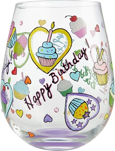Miniatura 4 de Enesco 6006946 Designs by Lolita Birthday Cupcakes - Copa de vino artesanal sin tallo, pintada a mano, 20 onzas, multicolor