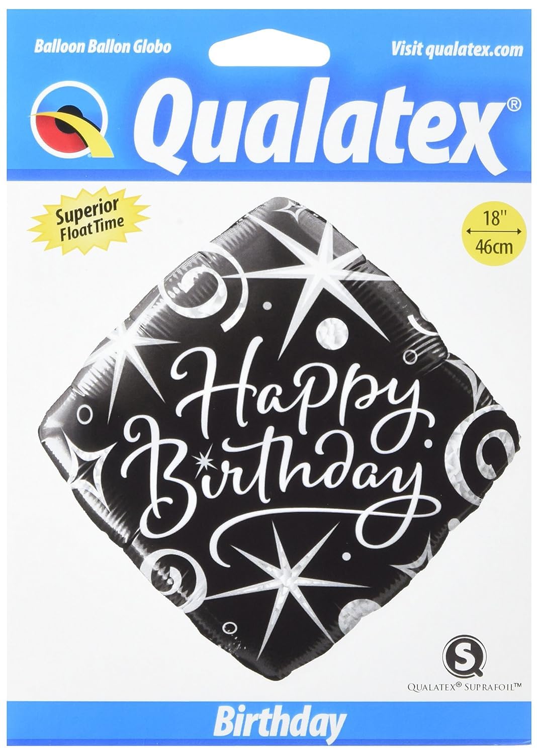 Qualatex 29988 Birthday Elegant Sparkles and Swirls Diamond Foil Balloon, 18-Inch