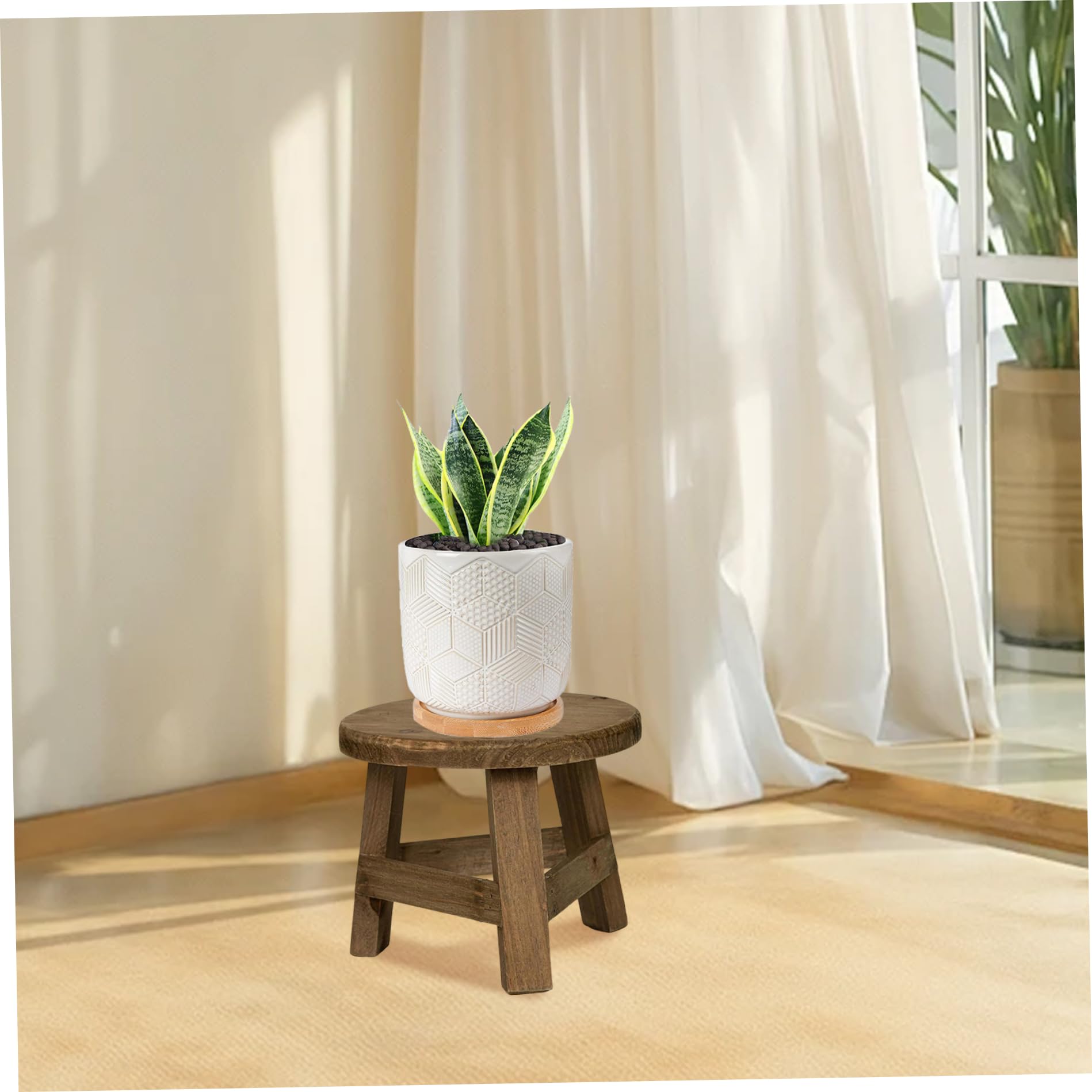 Pflanzenhocker, 7x6 Zoll runder Holzpflanzenhocker, rustikaler dekorativer Kleiner Holzhocker für Innenbonsai Sukkulenten Topf, Haus, Garten, Terrasse