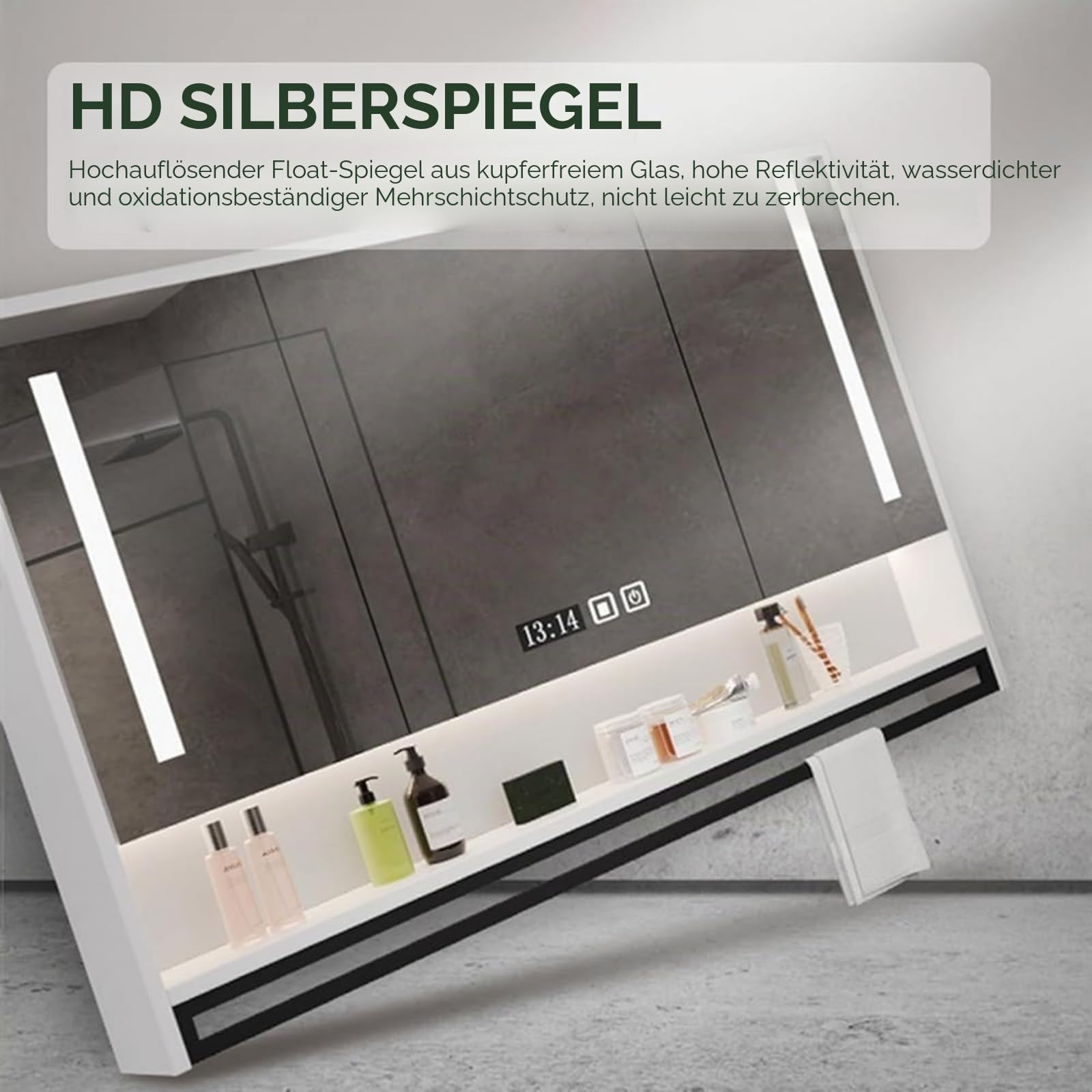 Slish Vani Sto Solut - Armadietto da bagno moderno con specchio a 3 ante, design a parete, con sensore touch, 100 cm, colore: nero