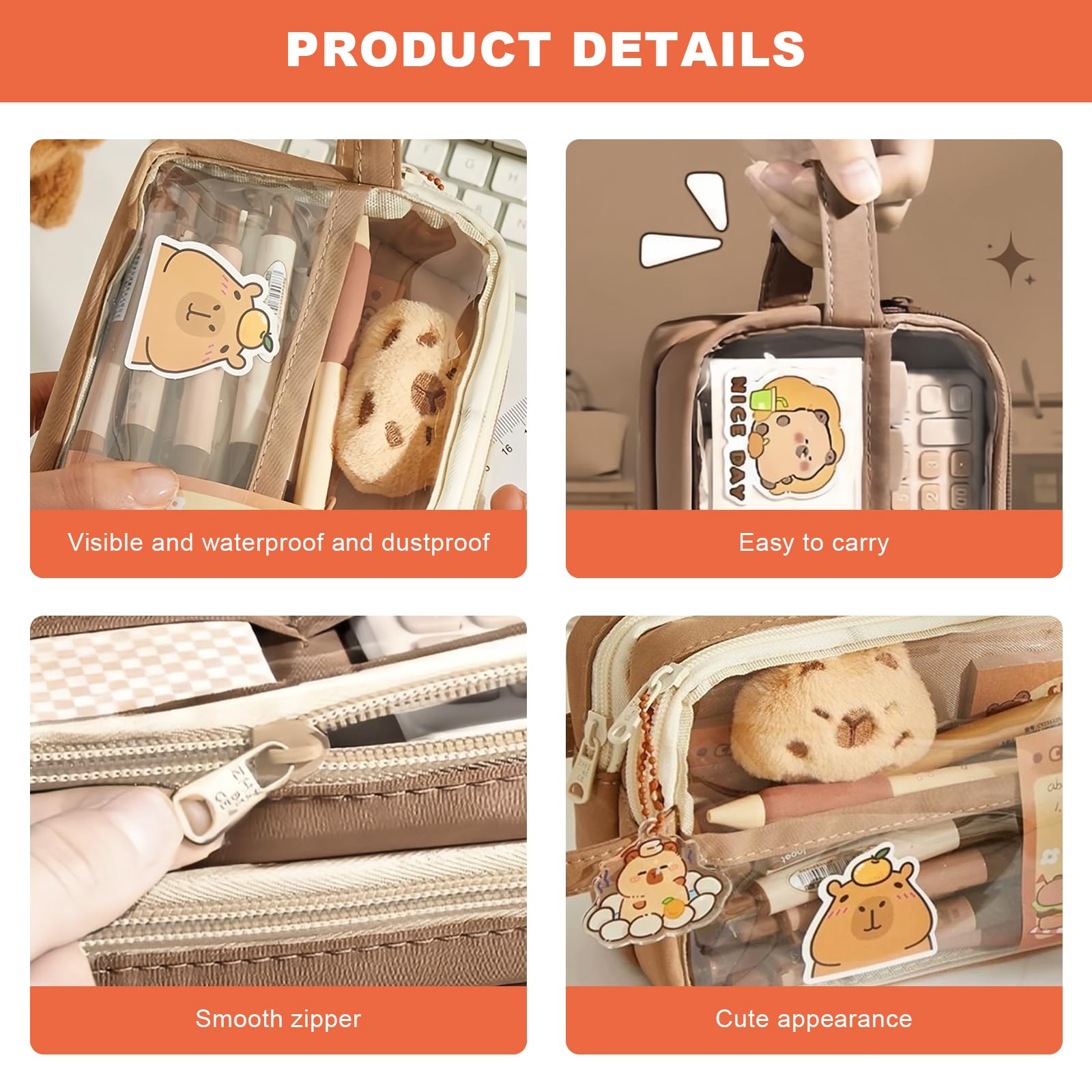 Trousse Capybara Ensemble Papeterie avec Stylo Autocollants Pins Porte-clés Blocs-Notes Grande Capacité Cadeau Fille Garçon