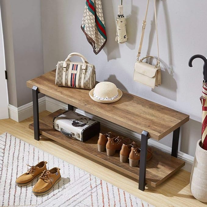 FOLUBAN Entryway Bench, Industrial Shoe Storage Bench