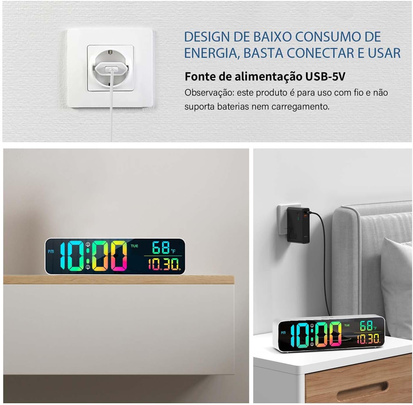 White Digital Alarm Clock Bluetooth Time Sync Temperature Humidity Snooze Countdown Stopwatch Special Date Alarm Battery Powered Wall Desk Clock for Bedroom Home Office Kids Seniors Heavy Sleepers