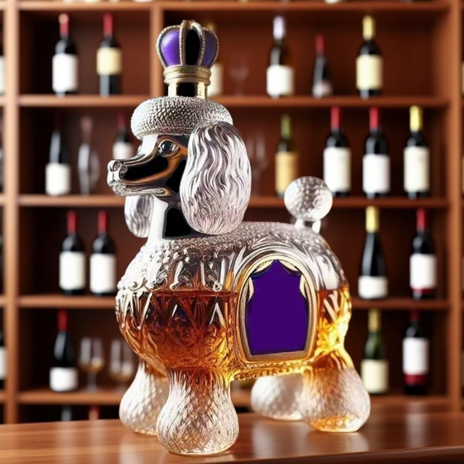 300ML Decantador Whisky Arte Escultura - Decantador De Whisky De Cristal Original, Botella De Vino Con Forma De Caniche En 3D, Regalo Decorativo Con Arte Canino, Divertida Jarra De Vino Vacía