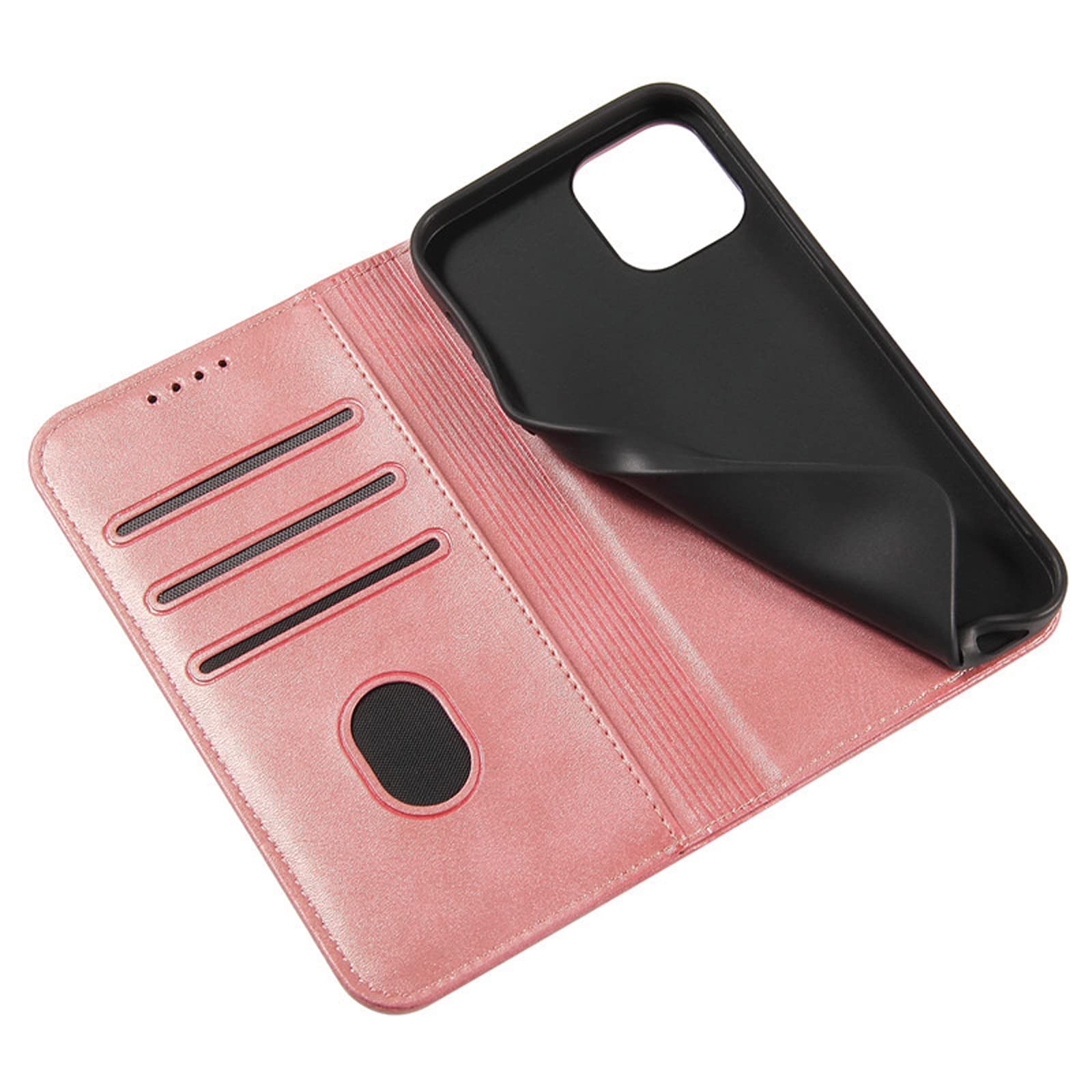 LTL Etui na telefon do iPhone 13 Mini/13/13 Pro/13 Pro Max, ręcznie robione skórzane etui z klapką z przegródkami na karty, etui na telefon, magnetyczne zamknięcie, różowe, 13 6,1 cala