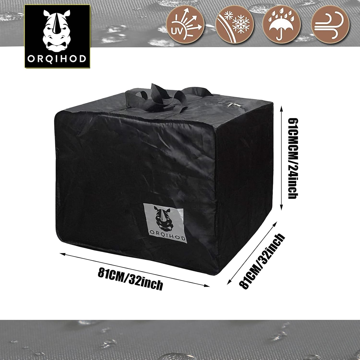 Orqihod Large Garden Furniture Seat Cushions Storage Bag 420D Heavy Duty Waterproof Outdoor Cushion Cover Carrying Bag Square with Zipper, 81 x81 x61CM, Black - Image 4