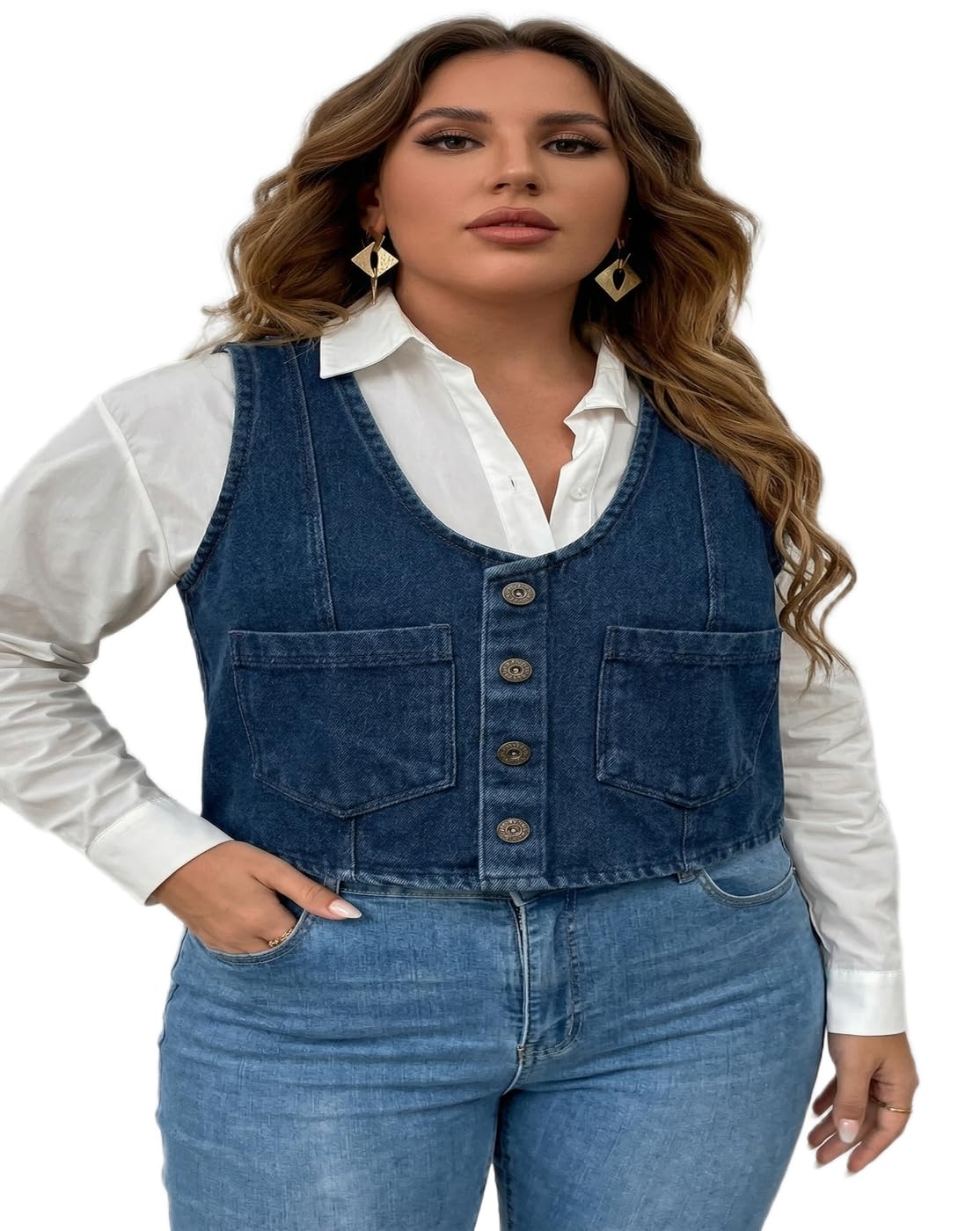 the classic togs Women’s Cropped Denim Vest - Sleeveless Button Down Jean Top, Y2K Fashion Waistcoat with Front Pockets, Slim Fit Vintage Denim Tank Top for Summer Outfits 2-picture-34