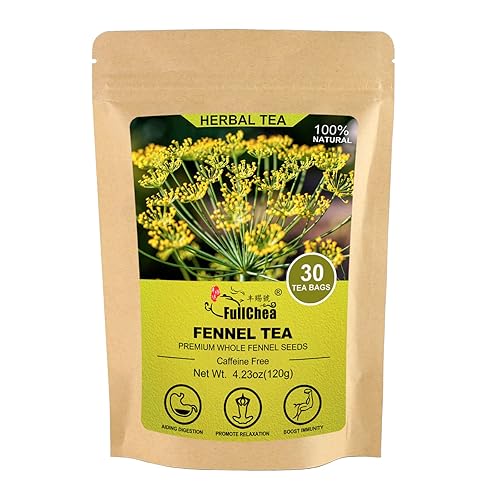 Miniatura 1 de FullChea - Bolsas de té de hinojo, 30 bolsitas de té, 0.14ozbolsa, semillas de hinojo entero de primera calidad, sin OMG, sin cafeína, ayuda a