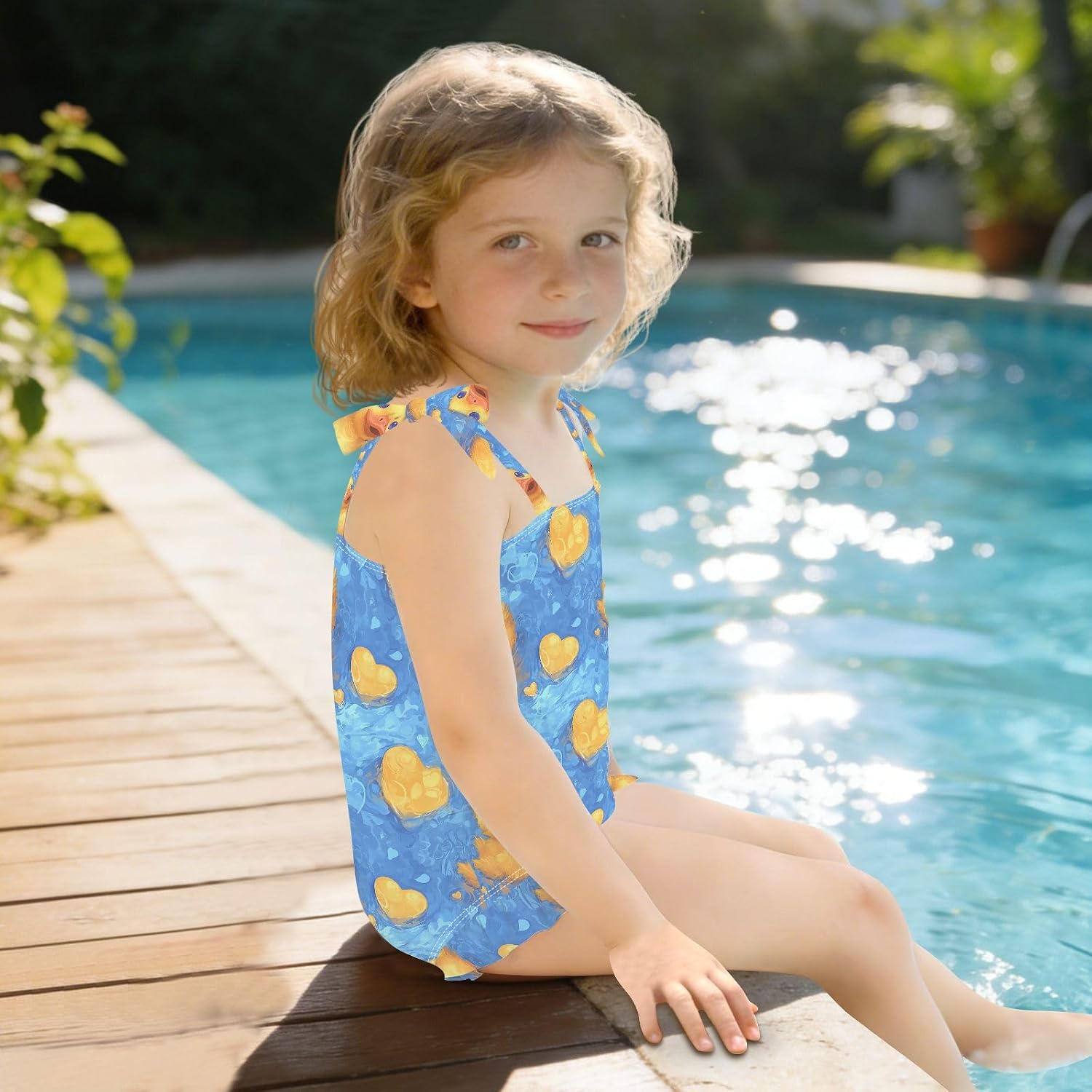 visesunny Toddler Girl Swimsuit Adjustable Strap Swimwear Duck Yellow Heart Bathing Suits for Girls 18M-6Y