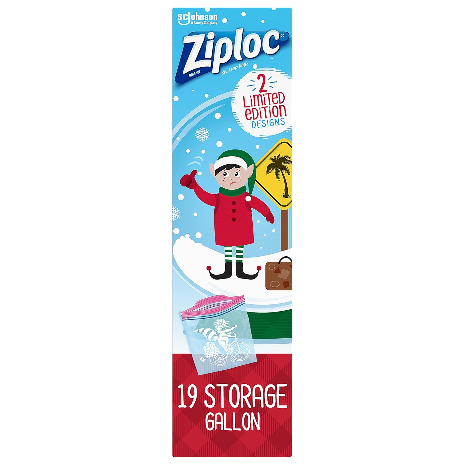 Ziploc Gallon Food Storage Bags, Grip 'n Seal Technology for Easier Grip, Open, and Close, 19 Count, Holiday Designs