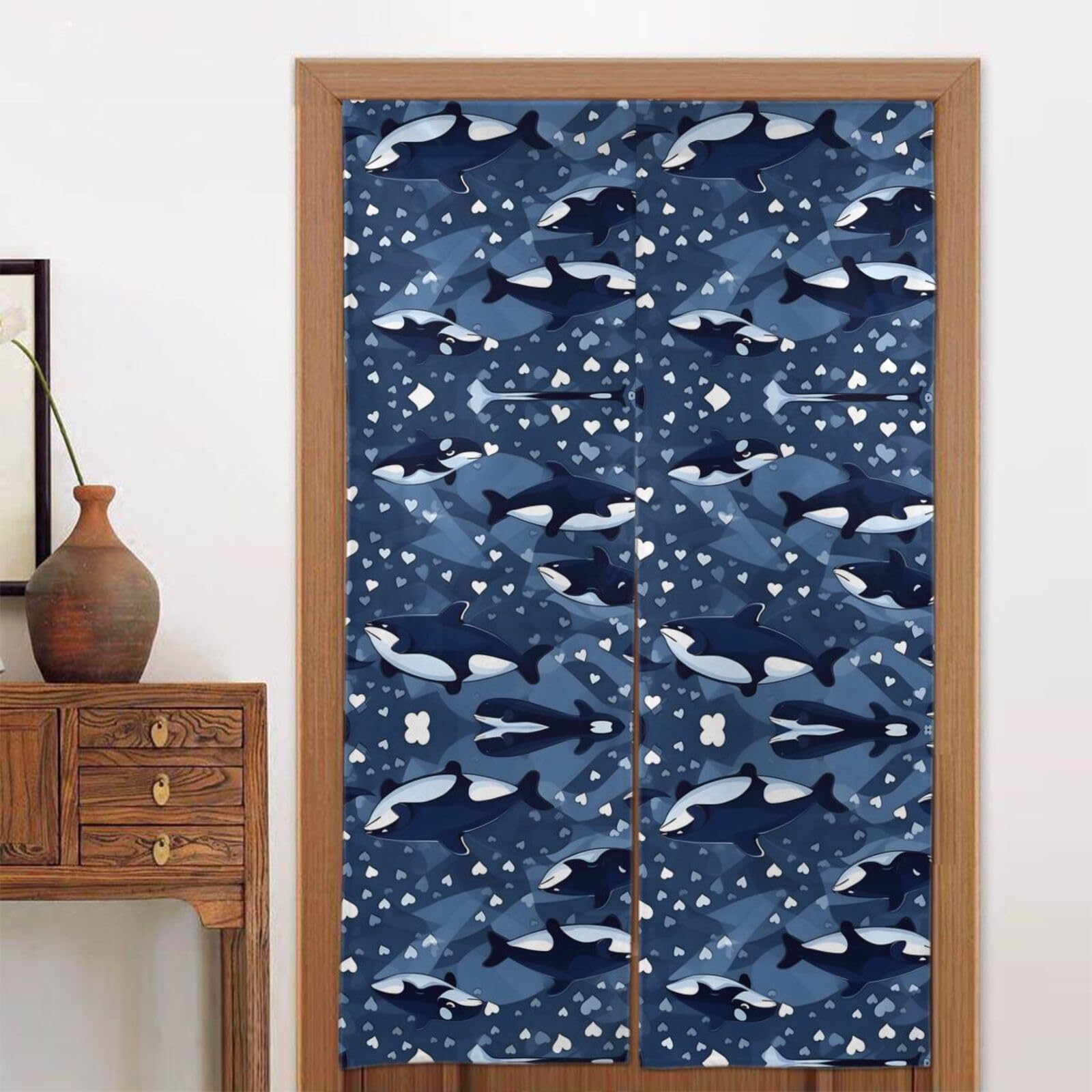 CNTDBU Blue Killer Whale Door Curtain 34x56 Inch-Room Divider Panel for Privacy, Entryway Screen for Kitchen Bedroom
