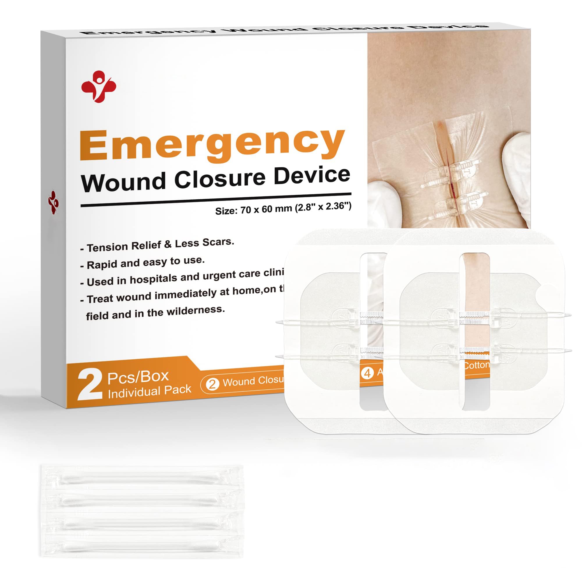 Azonee Wound Closure Strips, Stitchless Zip Stitch Butterfly Bandaids for Laceration Emergency, Easy to Use Closure Kit for Quick Healing, 2 Pcs