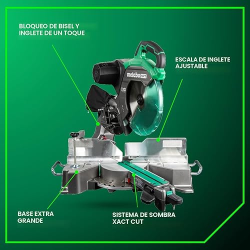 Miniatura 4 de Metabo HPT Sierra de inglete deslizante de doble bisel de 12 pulgadas, velocidad sin carga de 4000 RPM, rango de bisel izquierdo y derecho de 45,